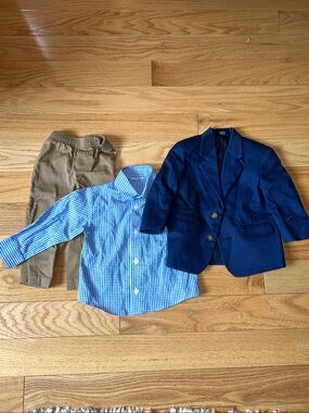 Nautica Toddler Navy Blazer with Blue Gingham Shirt and Tan Pants